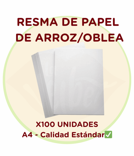 Pack 100 Hojas Papel de Arroz Comestible Estándar A4 - 0.4mm Grosor - Para Impresoras Tinta Comestible